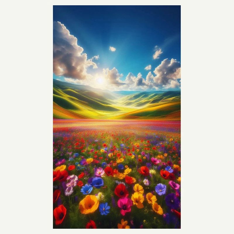 Rainbow meadow in sunlight