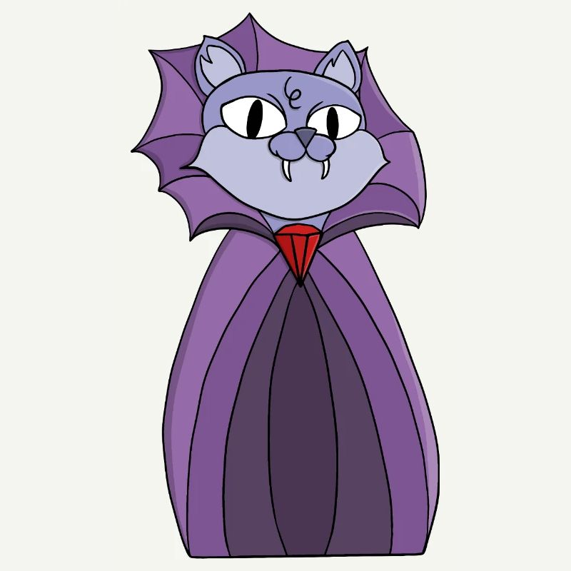 Chat vampire en cape violette