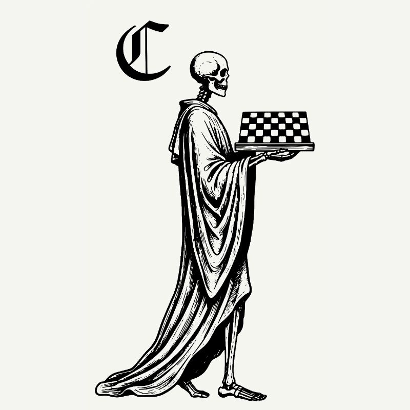 skeleton with chessboard