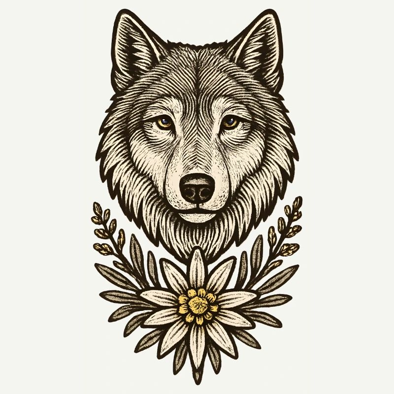 Wolf's head with edelweiss