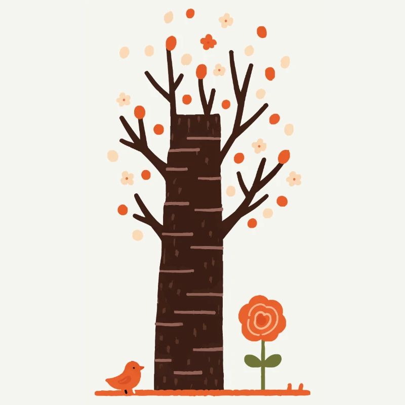 Whimsical Blossom Tree with Bird