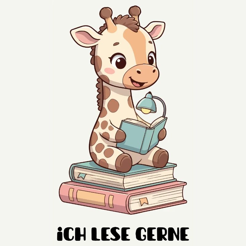 Lernende Giraffe mit Lesestapel