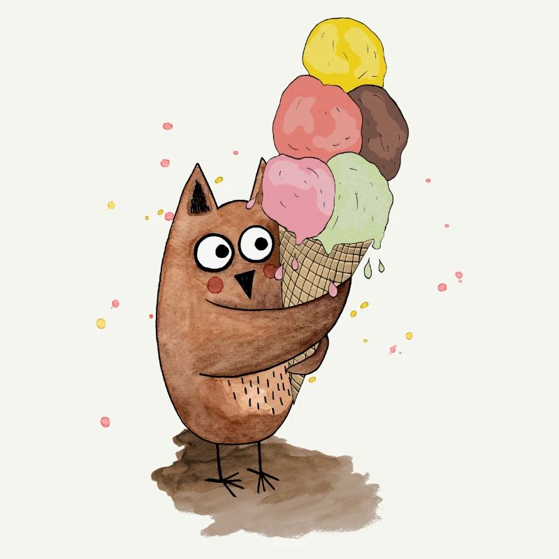 Eule mit riesigem Eis