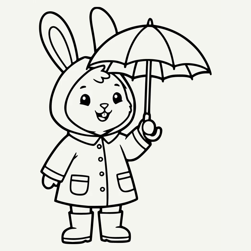 Cute Bunny Raincoat Umbrella Vector