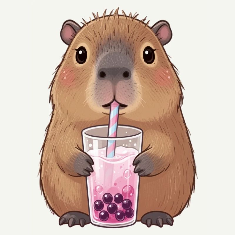 Mignonne capybara capybara avec bubble tea