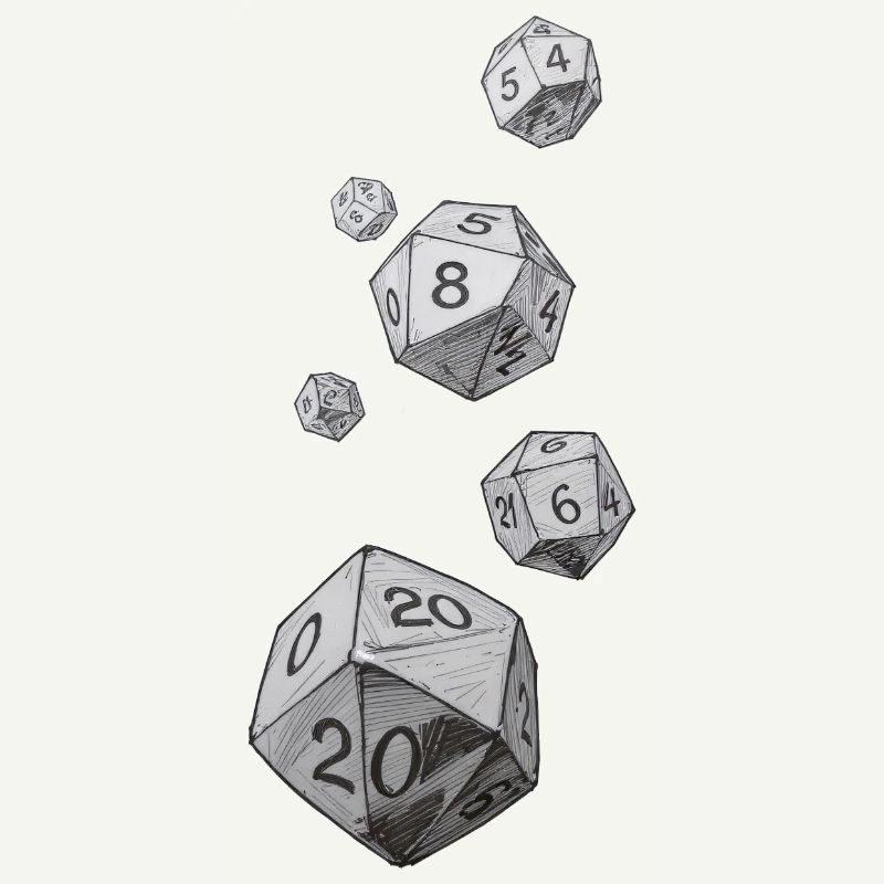 Black and White Role-Playing Dice – Falling Dice
