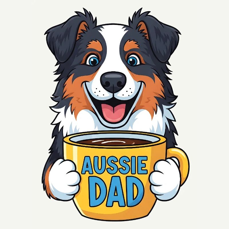 Australian Shepherd with Coffee Mug - Aussie Dad