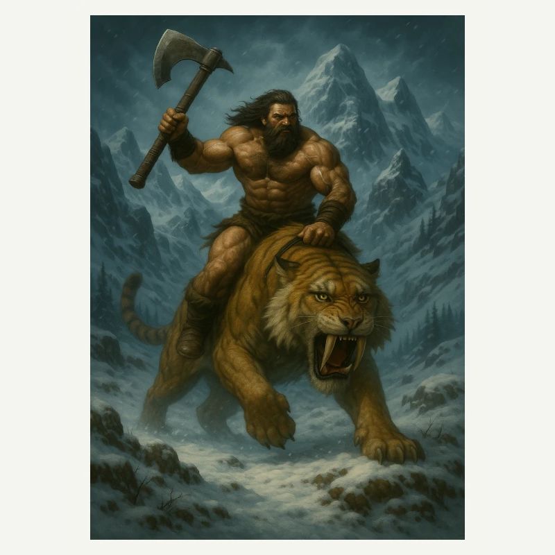 Wild Warrior on Sabertooth Tiger – Art