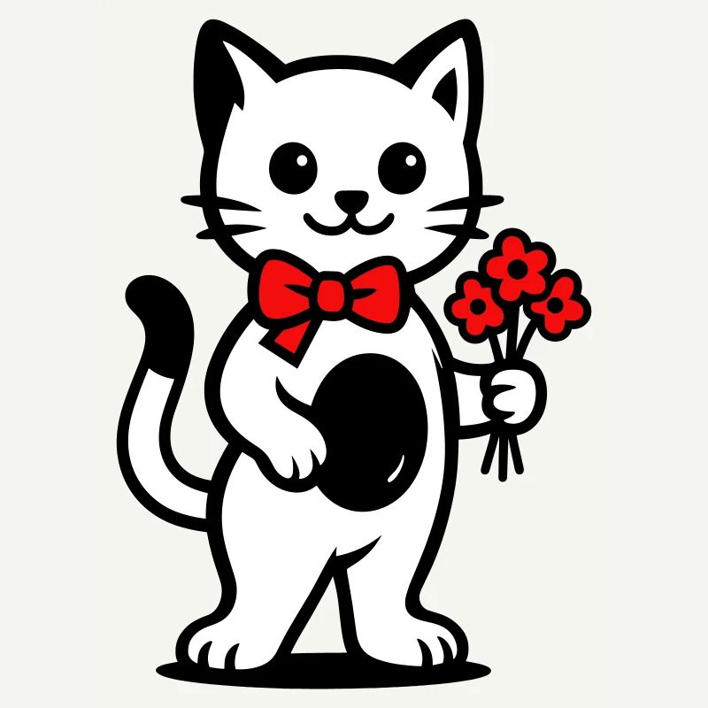 Kawaii Katzenfreund mit roter Schleife