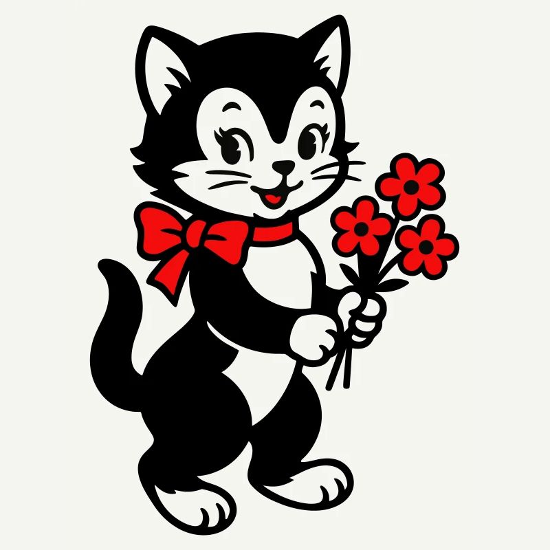 Black Cat with Red Ribbon