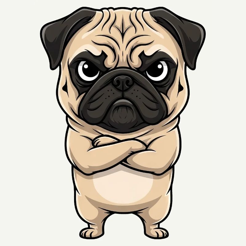 Pug Cartoon Grumpy Sour Annoyed Cute