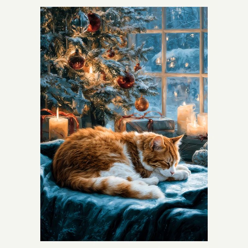 Sieste de chat de Noël douillette
