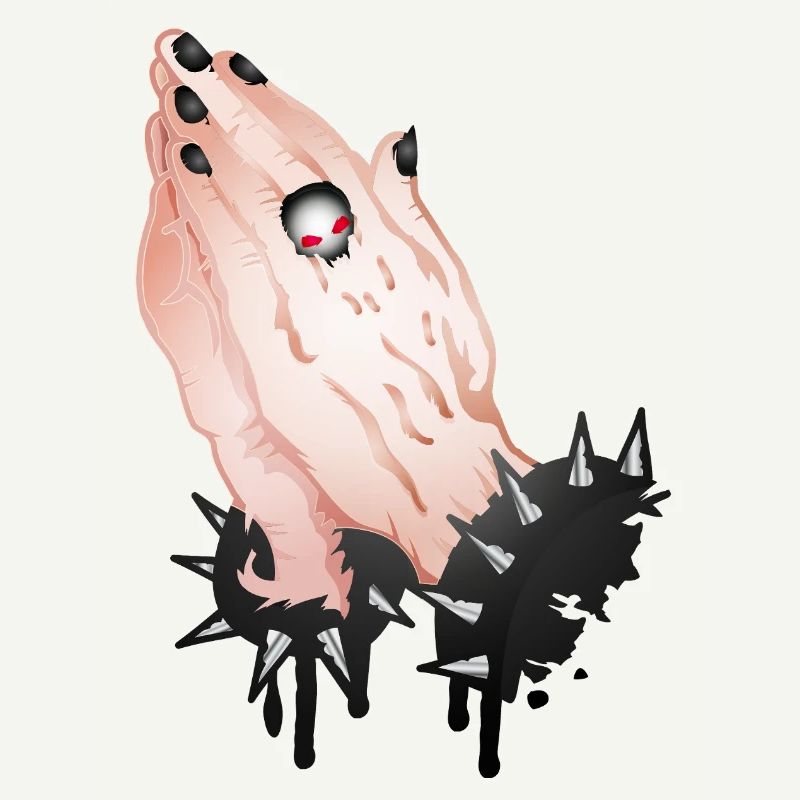 Gothic Praying Hands with Skull Ring