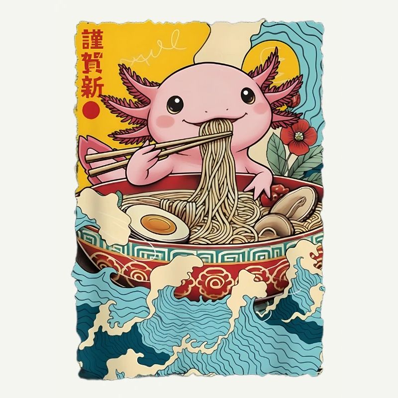 Axolotl eats ramen noodles