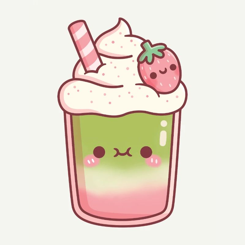 Süßer Eiskaffer Matcha Erdbeer-Latte
