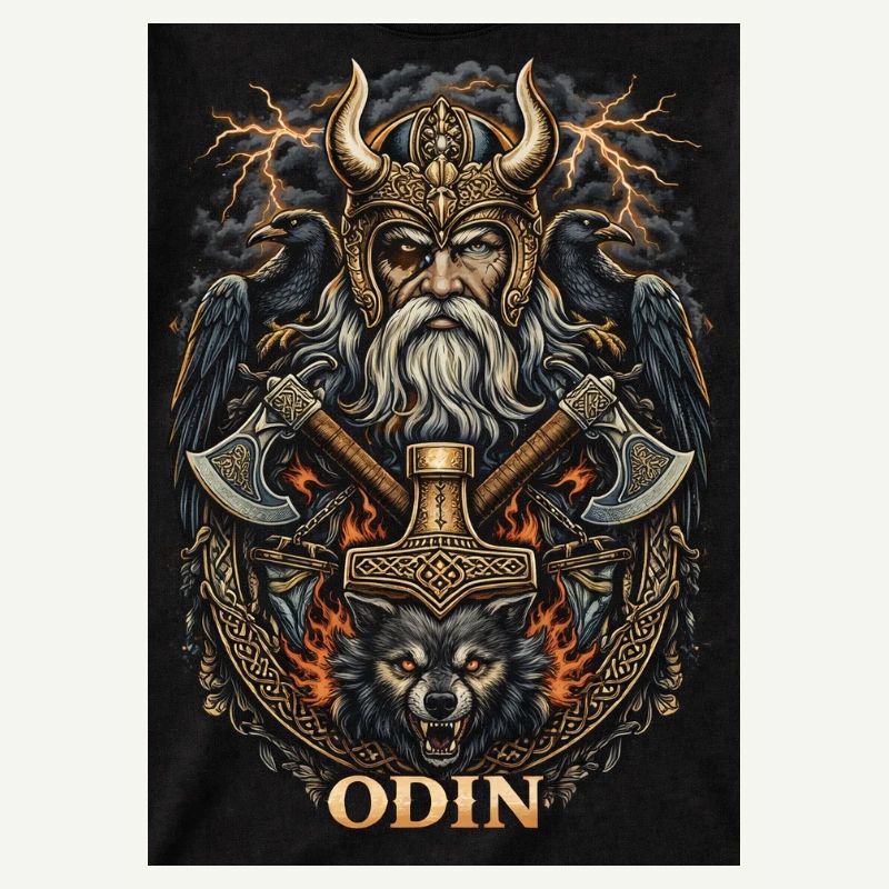 Odin Warfather with Ravens and Wolves