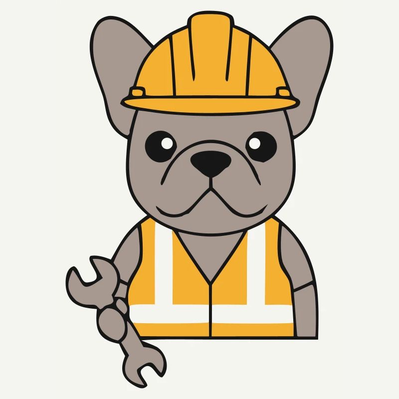 Frenchie Construction Worker Dog Cartoon