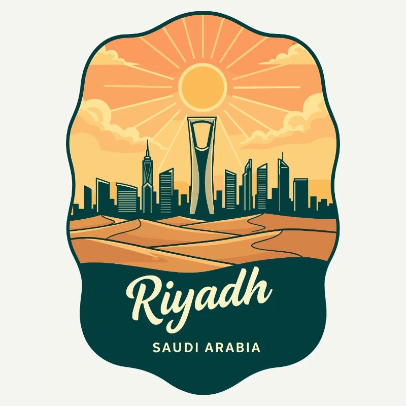 Riyadh Kingdom Centre Retro Sonnenuntergangs-Reiseabzeichen