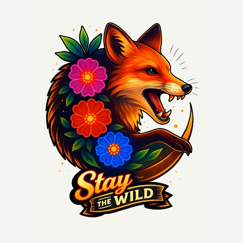 Fuchs mit Blumen Bleib wild