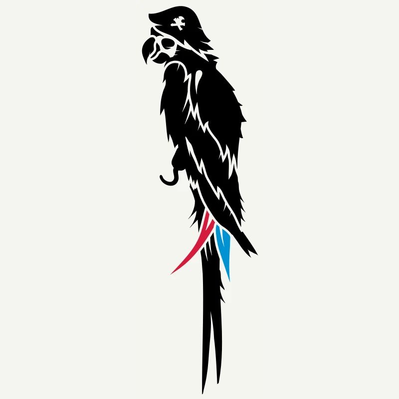 Parrot pirate with eye patch, pirate hat and hook