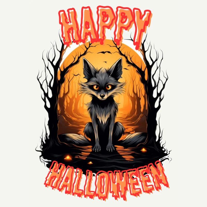 Fabelhafter Halloweenfuchs mit Feuer