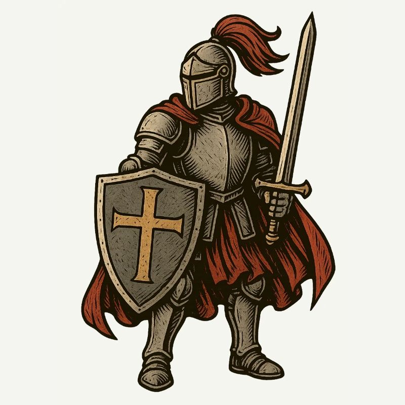 Epic knight with shield and sword