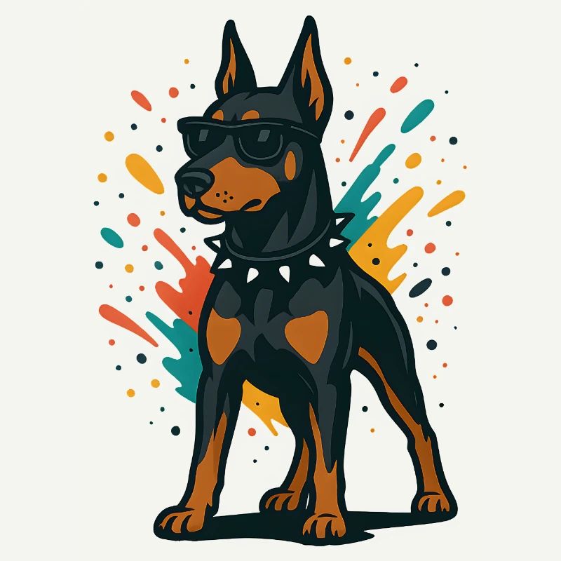 Chien Dobermann en éclaboussure colorée
