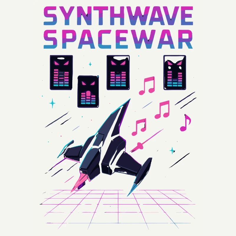 SYNTHWAVE SPACEWAR Vaisseau Rétro Neon 80s
