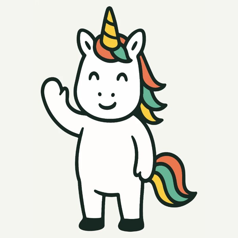 Niedliches Winkendes Einhorn mit buntem Mähnen-Maskottchen