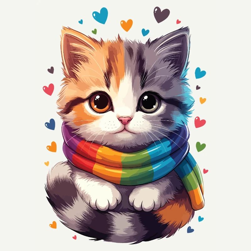 Chaton arc-en-ciel écharpe