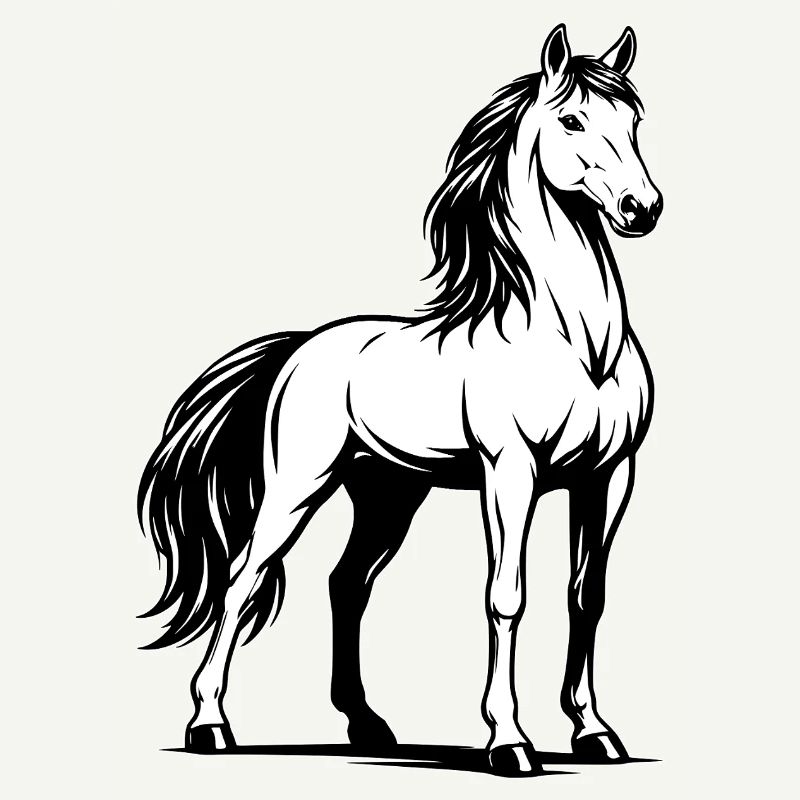 Pferd_stehend_Schwarz-White