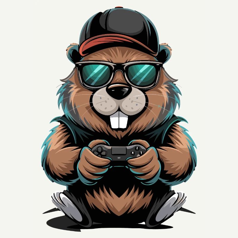 Cool Gamer Beaver With Controller And