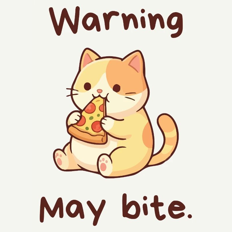 Warning May Bite - Kawaii Pizza Cat