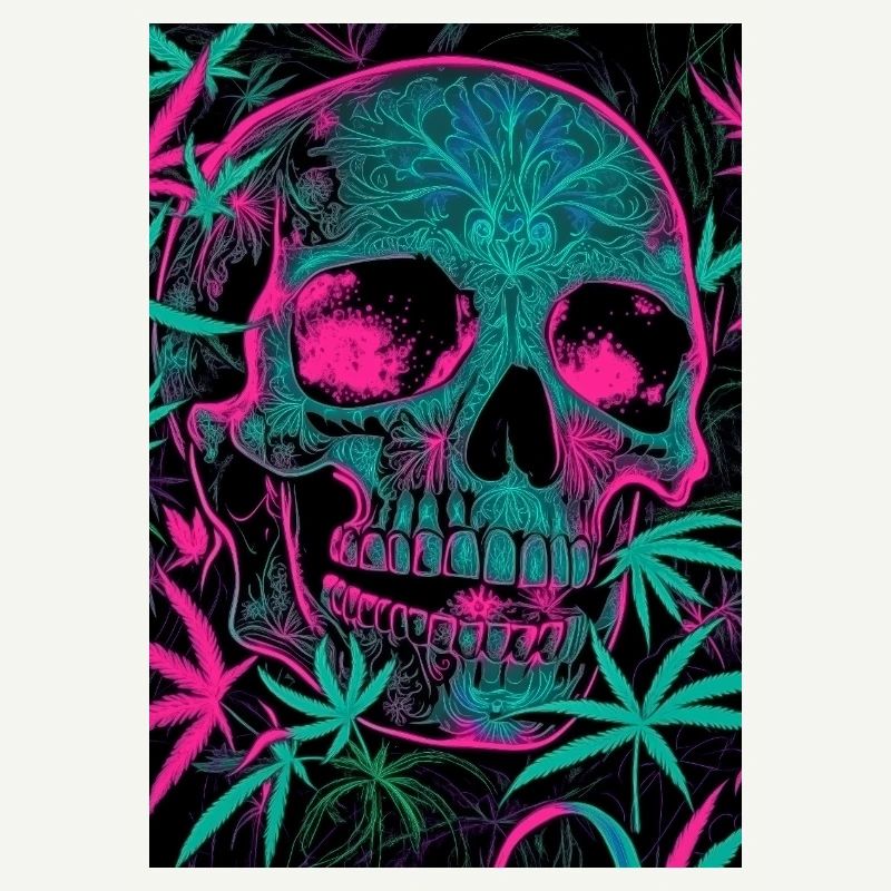 Neon Skull with Cannabis Leaf Pattern