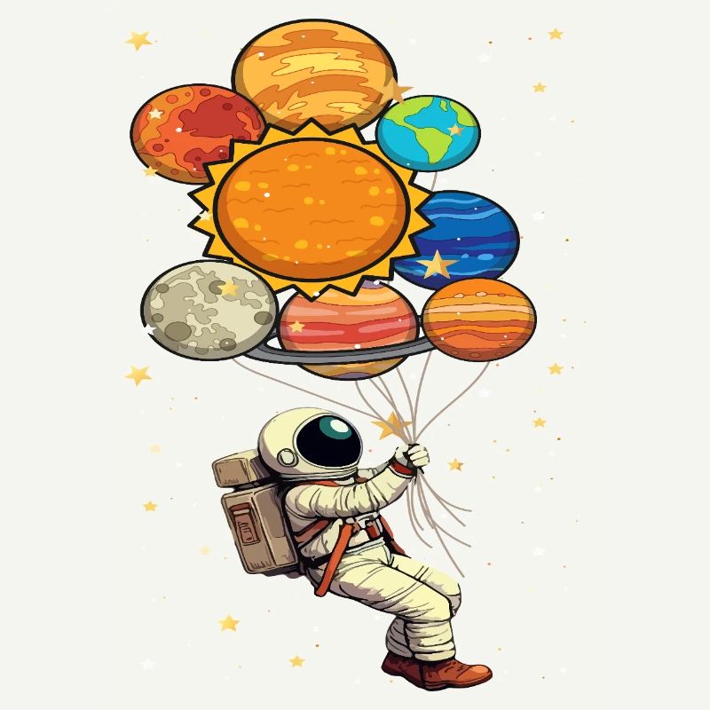 Astronaut With Planet Balloons Outer Space