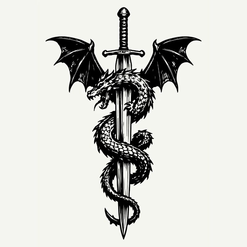 Blason médiéval avec dragon et épée