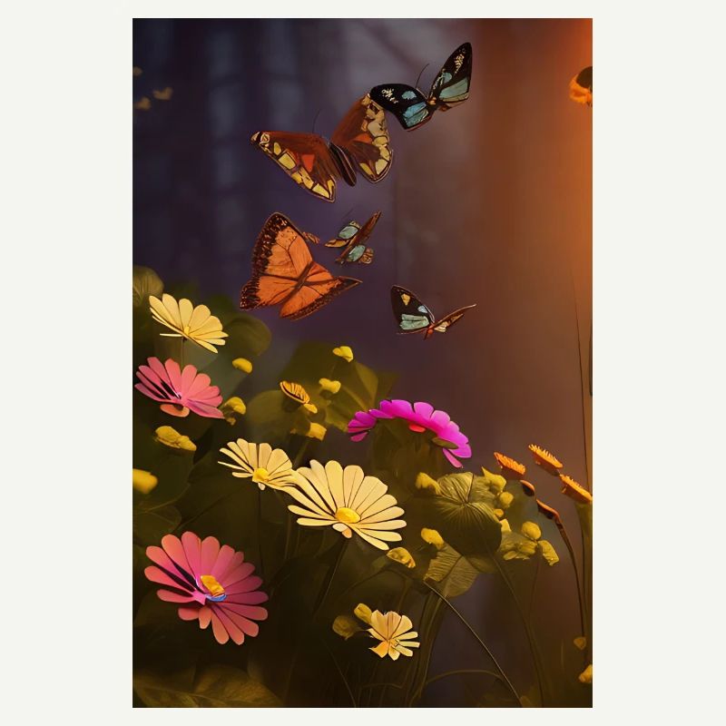 Fleurs et papillon