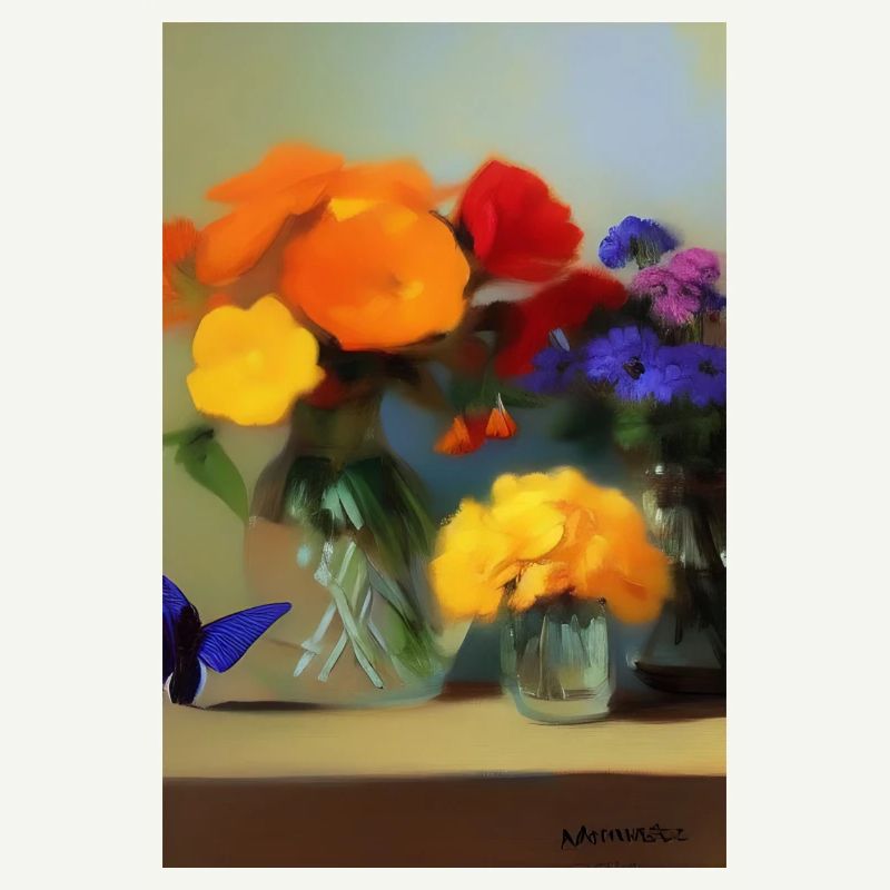 Fleurs et papillon