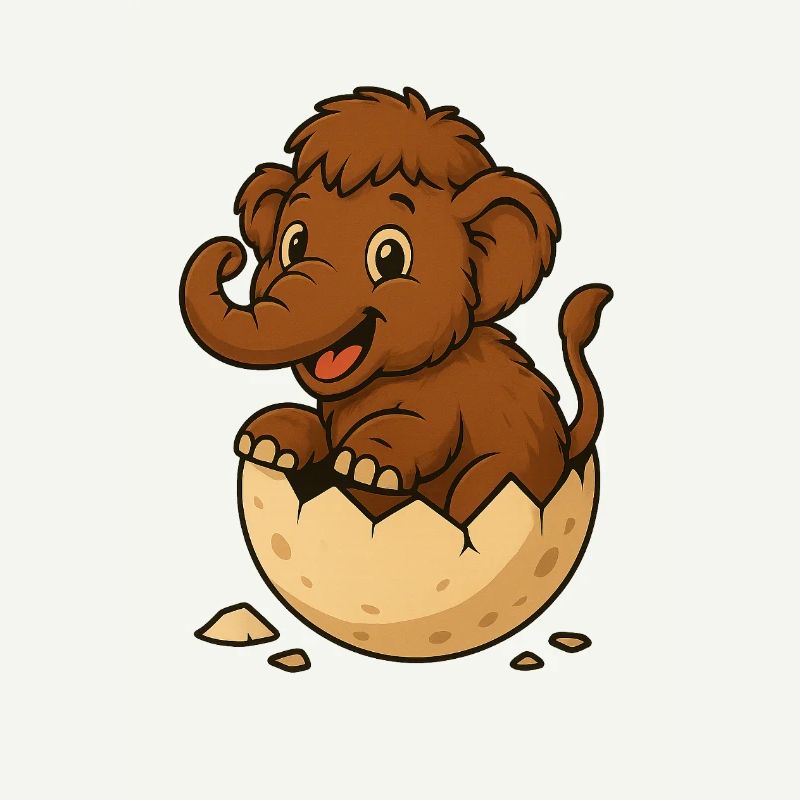 Cute baby mammoth on eggshell