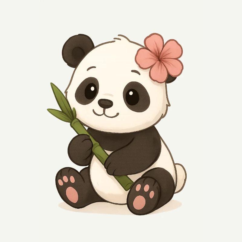 Mignon panda ours avec feuille d’hibiscus