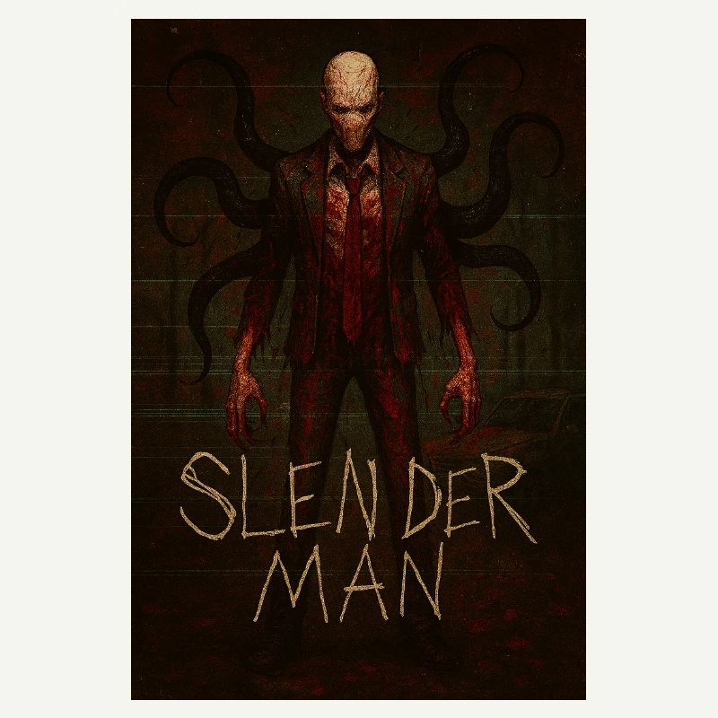 Slender Man Forest Horror Glitch Poster Tee Design