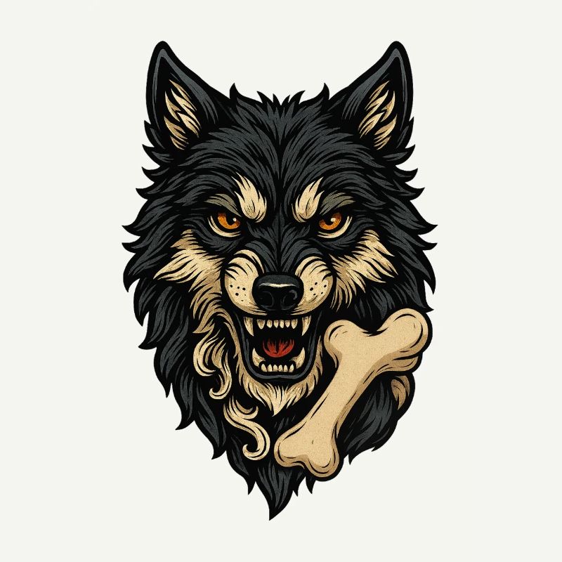 Wolfsangriff: Wolfskopf mit Knochen