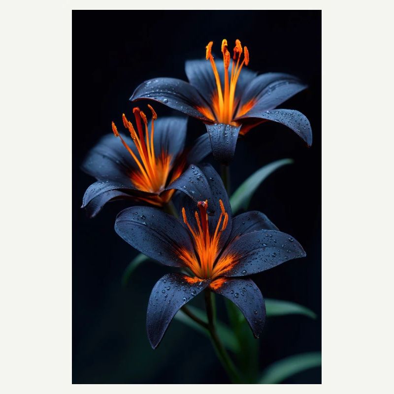 Lys bleus avec floraison nocturne centrale orange