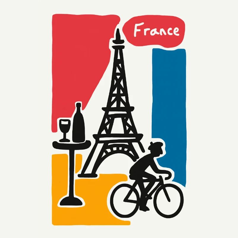 France Graphic: Eiffel Tower and Bicycle
