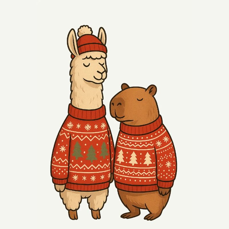 Lama und Cabibara Weihnachtspullover Duo