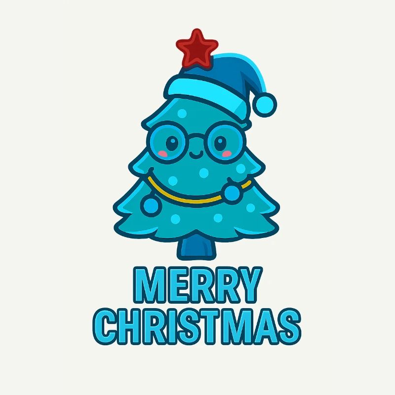 Blauer Comic-Weihnachtsbaum mit Brille