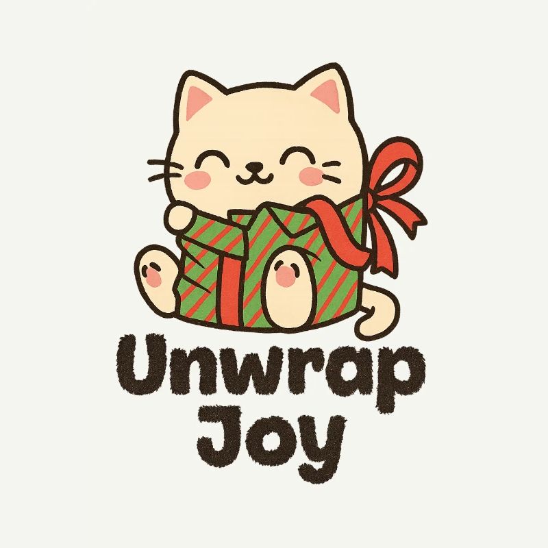 Cat with Gift Unwrap Joy