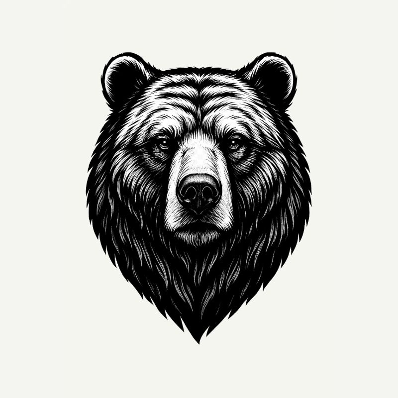 Bear Head Line Drawing Black & White