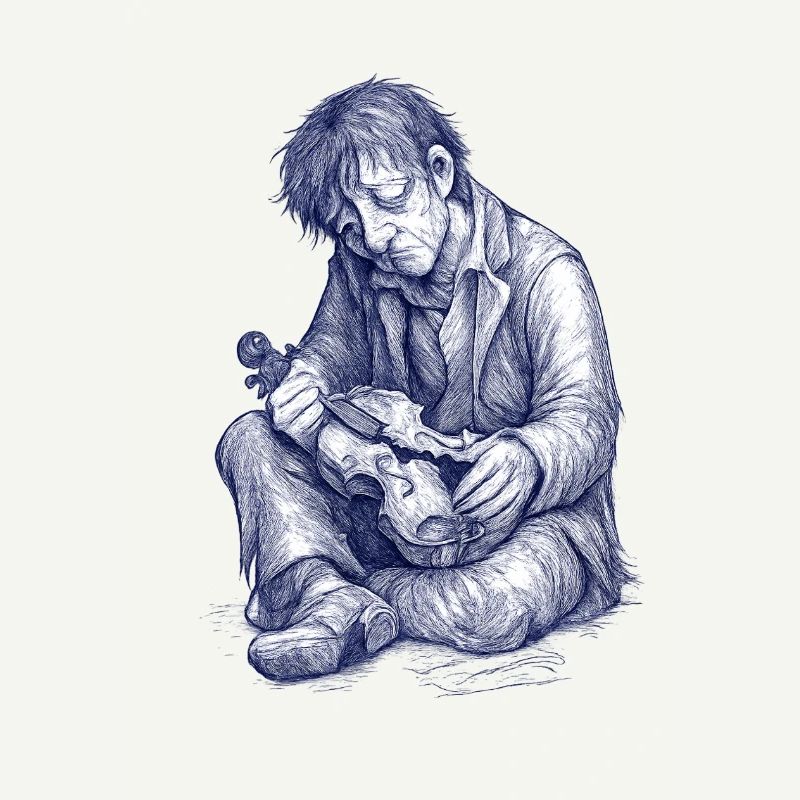 Melancholic reader | Hand Painted Drawing