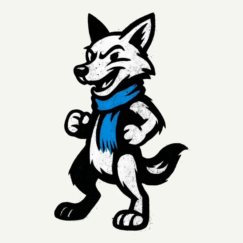 Wolfsheld mit blauem Schal